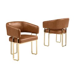 2pc Toffee Leathaire Tri Leg Chairs