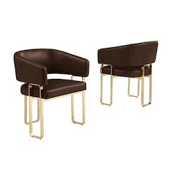 2pc Espresso Leathaire Tri Leg Chairs
