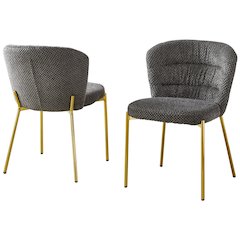 Dark Gray Fluffy Fabric With Gold Chrome Base, Set Of 2