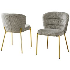 Gray Fluffy Fabric With Gold Chrome Base, Set Of 2