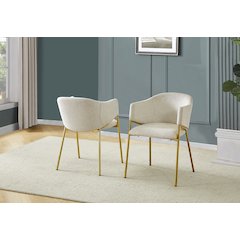 Beige Linen Upholstery Side Chairs With Gold Base, Set Of 3