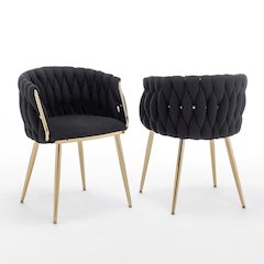 Best Quality Furniure Black Boucle Fabric With Gold Base Side Chairs, Set Of 3