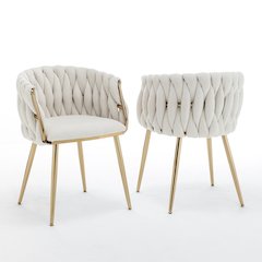 Best Quality Furniure Cream Boucle Fabric With Gold Base Side Chairs, Set Of 4