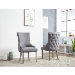 Tufted Dining Side Chair in Dark Grey Linen (Set of 2)