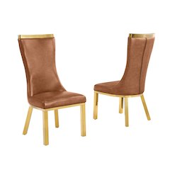 2pc Toffee Leathaire  Gold Stainless Steel Base