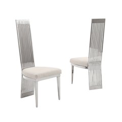 Set Of 2 Slat Back Side Chairs In Silver Stainless Steel