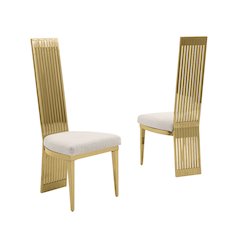 Set Of 2 Slat Back Side Chairs In Gold Stainless Steel