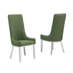 Green, Teddy Fabric, Pleated Back Side Chair With Silver Base, Set Of Two