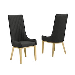 Black, Teddy Fabric, Pleated Back Side Chair With Gold Base, Set Of Two