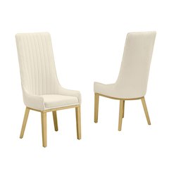 Cream, Teddy Fabric, Pleated Back Side Chair With Gold Base, Set Of Two