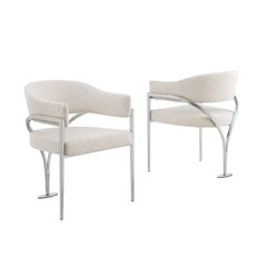 Modern Upholstered Chair with Cream Boucle Fabric Set of 2