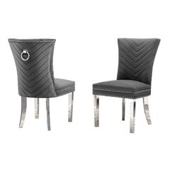 Dark Gray velvet side chairs with silver base (SET OF 2)