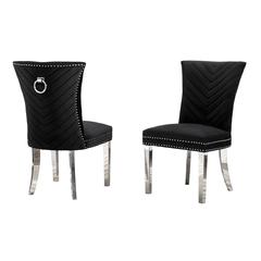 Black velvet side chairs with silver base (SET OF 2)