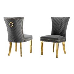 Dark Gray velvet side chairs with gold base (SET OF 2)