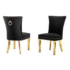 Black velvet side chairs with gold base (SET OF 2)