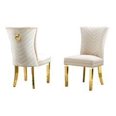 Cream velvet side chairs with gold base (SET OF 2)