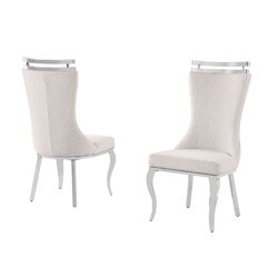 2pc Boucle Fabric Chrome Side Chairs