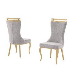 2pc Boucle Fabric Gold Chrome Side Chairs