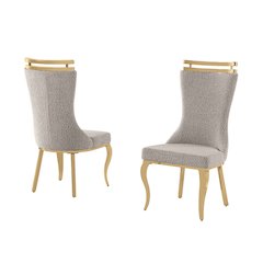 2pc Boucle Fabric Gold Chrome Side Chairs