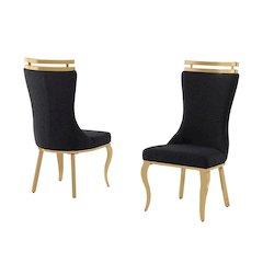 2pc Boucle Fabric Gold Chrome Side Chairs