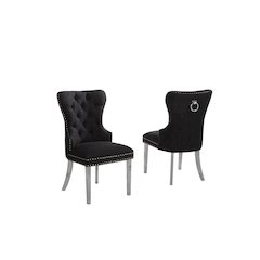 Black Boucle Fabric And Silver Base Side Chairs (Set Of 2)