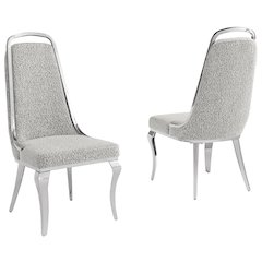 Rich Gray Boucle Side Chairs With Silver Base (Set Of 2)