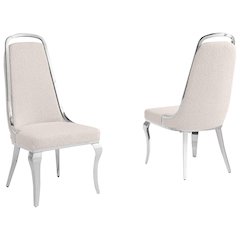 Cream Boucle Side Chairs With Silver Base (Set Of 2)