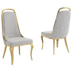 Rich Gray Boucle Side Chairs With Gold Base (Set Of 2)