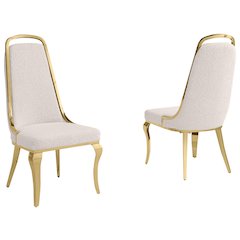 Cream Boucle Side Chairs With Gold Base (Set Of 2)
