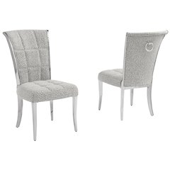Rich Gray Boucle Side Chairs With Silver Base (Set Of 2)