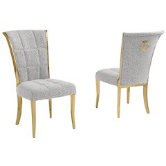 Rich Gray Boucle Side Chairs With Gold Base (Set Of 2)