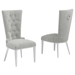 Rich Gray Boucle Fabric With Silver Chrome Base Glam Dining Chairs (Set Of 2)