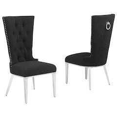 Black Boucle Fabric With Silver Chrome Base Glam Dining Chairs (Set Of 2)
