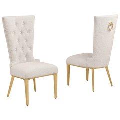 Cream Boucle Fabric With Gold Chrome Base Glam Dining Chairs (Set Of 2)