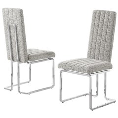 Rich Gray Boucle Fabric Silver Chrome Base Back Rest Dining Chairs (Set Of 2)