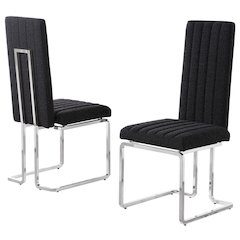 Black Boucle Fabric Silver Chrome Base Tall Back Rest Dining Chairs (Set Of 2)