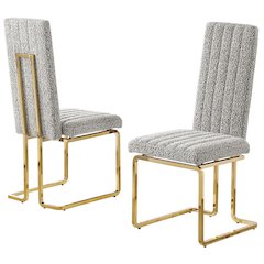 Rich Gray Boucle Fabric Gold Chrome Base Tall Back Rest Dining Chairs (Set Of 2)