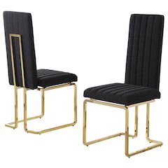 Black Boucle Fabric Gold Chrome Base Tall Back Rest Dining Chairs (Set Of 2)
