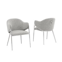 Rich Gray Boucle Fabric Side Chiars With Silver Base