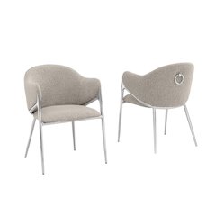 Gray Boucle Fabric Side Chiars With Silver Base