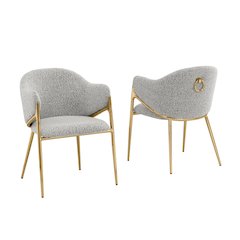 Rich Gray Boucle Fabric Side Chiars With Gold Base