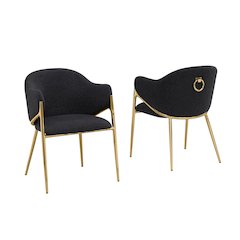 Black Boucle Fabric Side Chiars With Gold Base