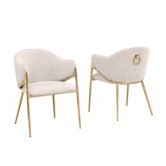 Cream Boucle Fabric Side Chiars With Gold Base