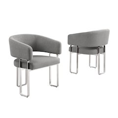 2pc Dark Gray Teddy Boucle Fabric Chrome Base
