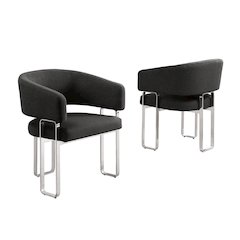 2pc Black Teddy Boucle Fabric Chrome Base