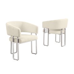 2pc Cream Teddy Boucle Fabric Chrome Base