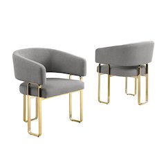 2pc Dark Gray Teddy Boucle Fabric Gold Chrome Base