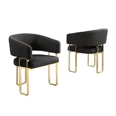 2pc Black Teddy Boucle Fabric Gold Chrome Base