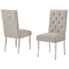 Gray Boucle Fabric With Silver Chrome Base Dining Chairs (Set Of 2)