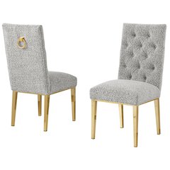 Rich Gray Boucle Fabric With Gold Chrome Base Dining Chairs (Set Of 2)
